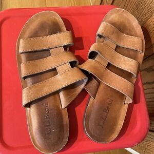 L. L Bean Leather Sandals Made In Brazil 8 M 1451189 Three Straps Slip On